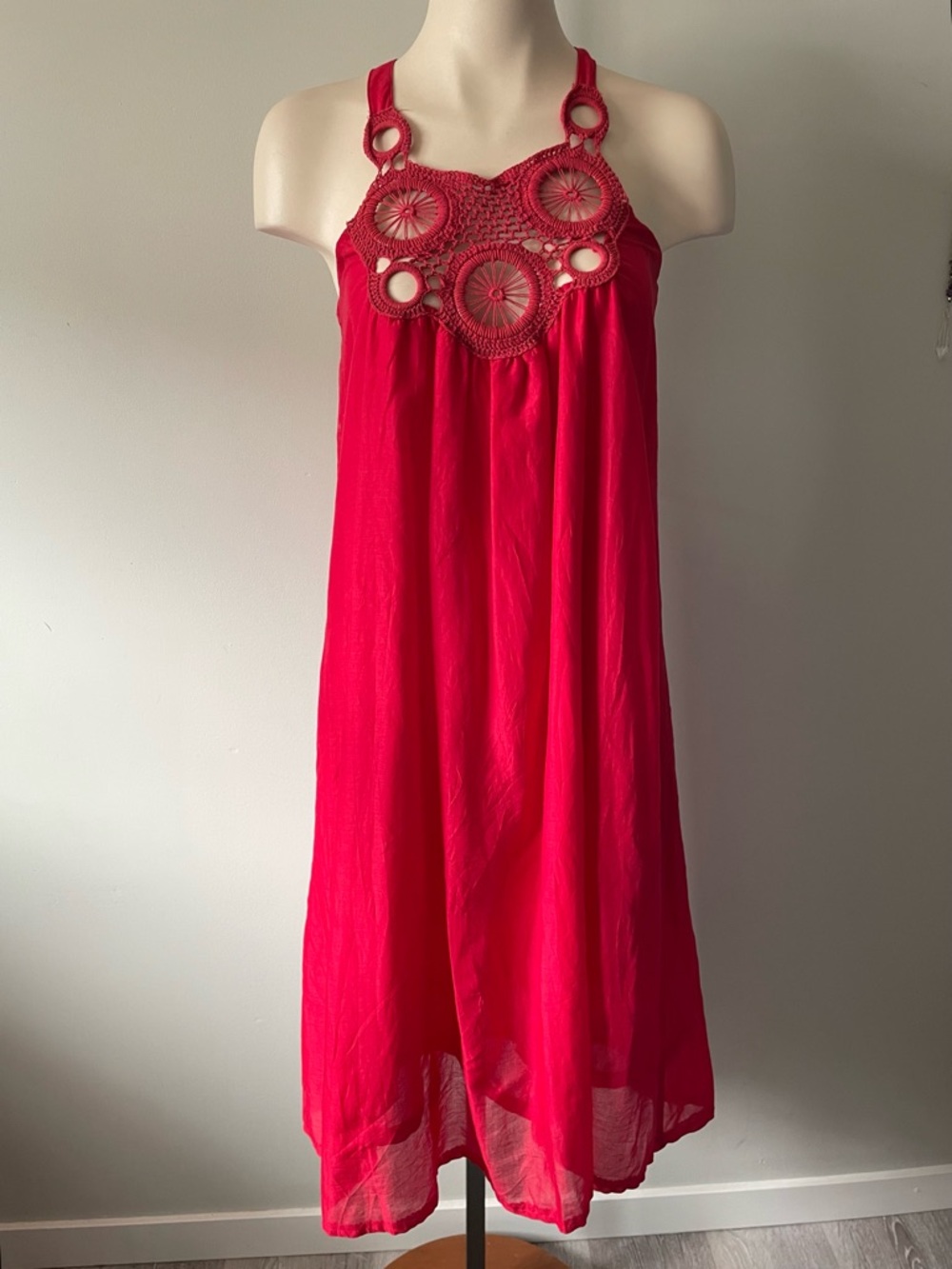Y2K Vintage Pixie Crochet Midi Shift Swing Dress Racerback Red - Picture 1 of 5